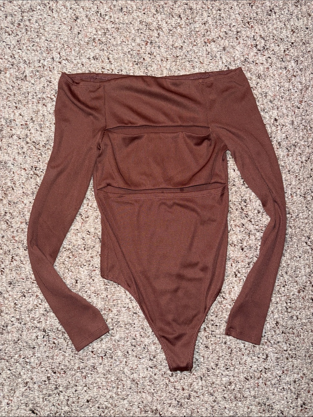 Camila Coelho Off-Shoulder Ribbed Long-Sleeve Bodysuit - Brown